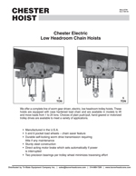 Chester Electric Chain Hoists Models ELP, ELG, ELM Brochure