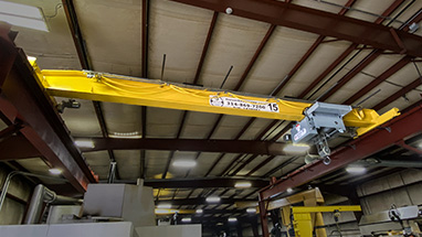 15 Ton single girder bridge crane with a 15 ton Detroit wire rope hoist.